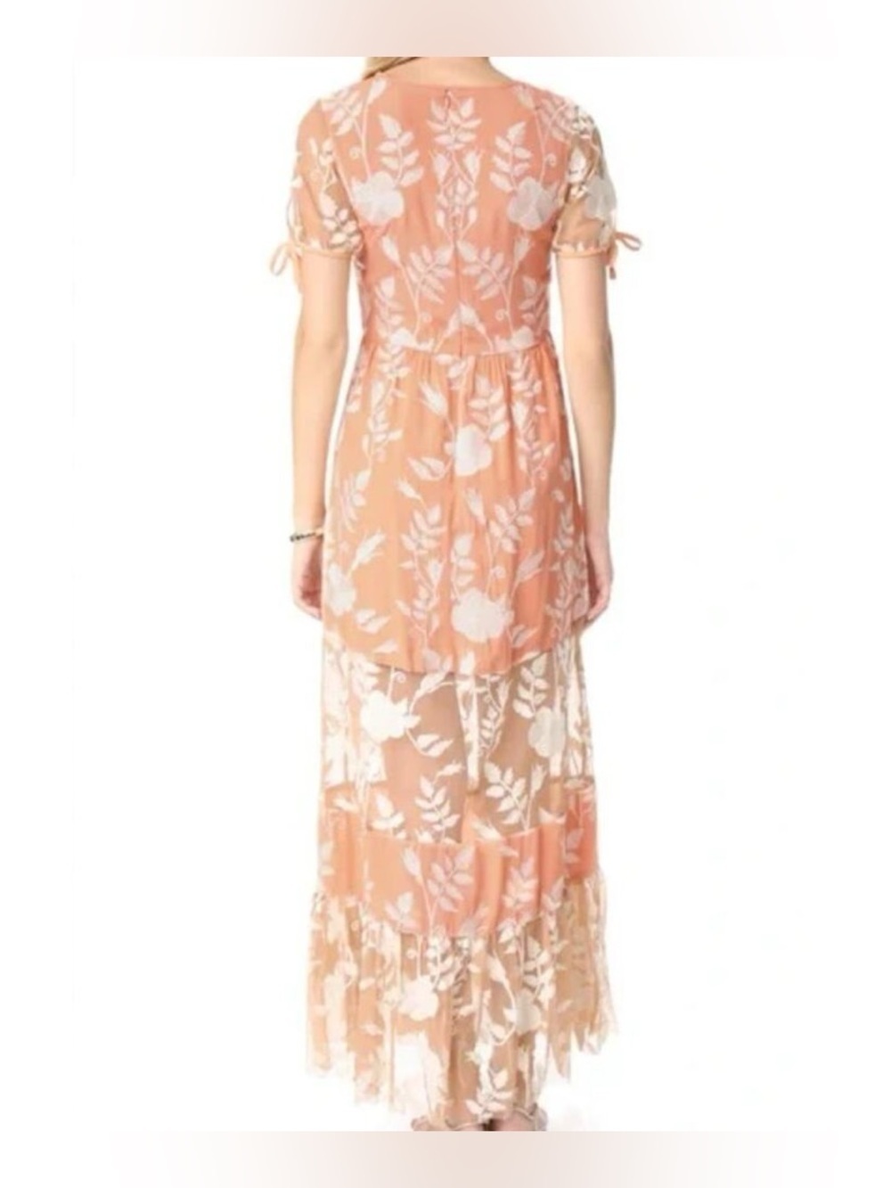 For Love & Lemons Mia Maxi Dress in Peach Floral Sheer Mesh Panels Size Medium - Picture 4 of 12